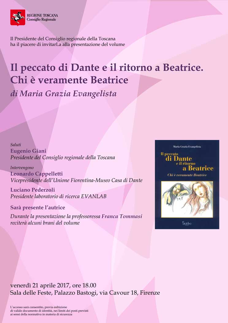 Locandina della presentazione de 'Il peccato di Dante e il ritorno a Beatrice'